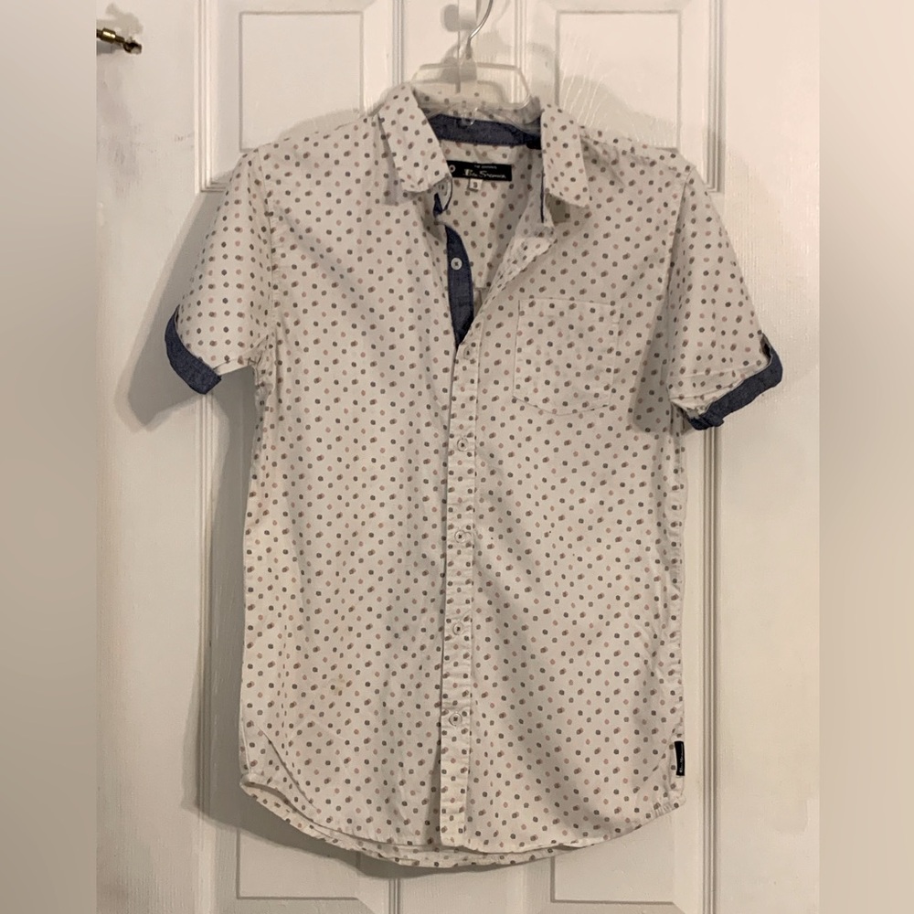 Ben Sherman White Short Sleeve Button-Down Shirt with Blue Trim